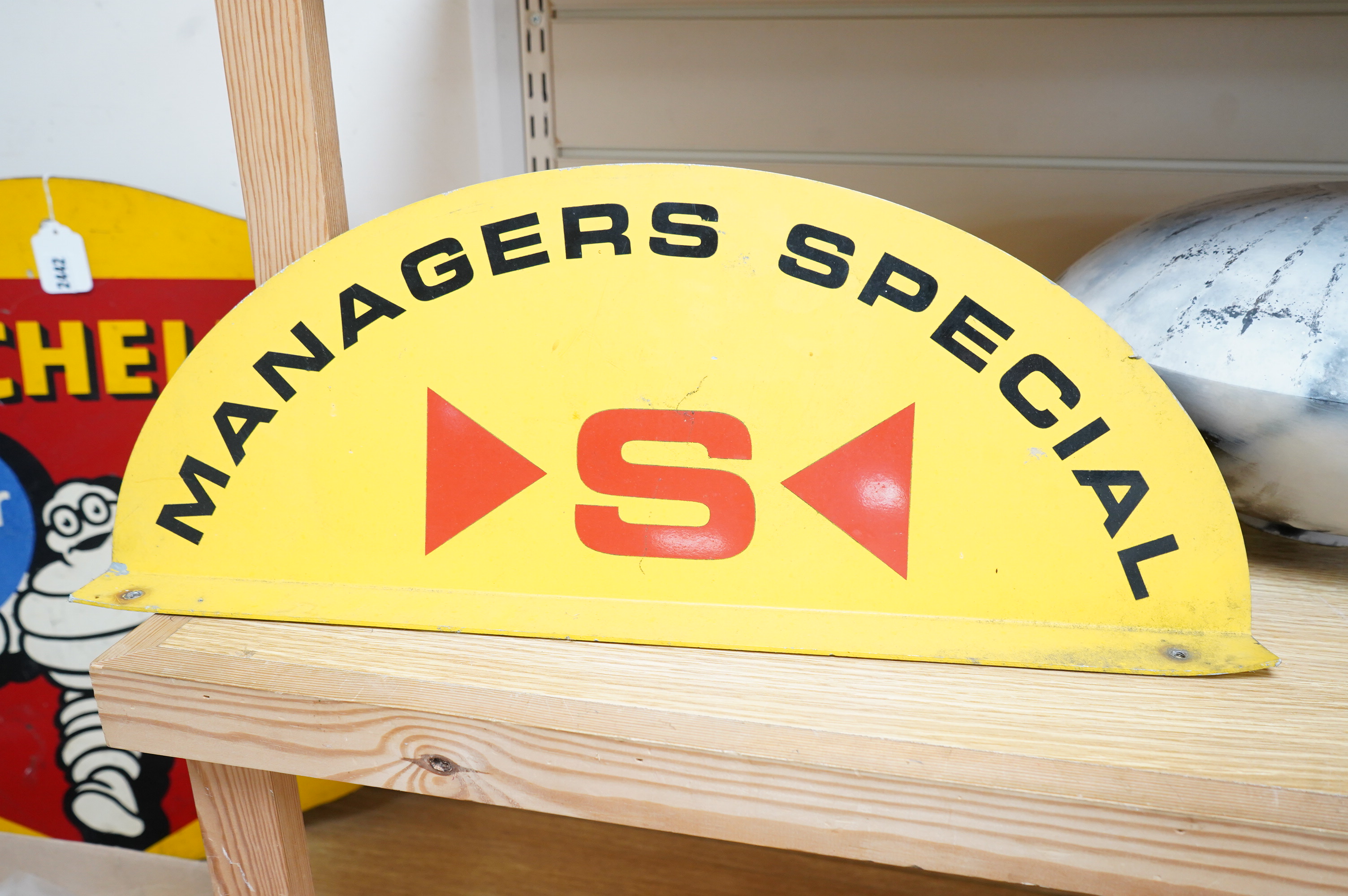 A Managers Special double sided advertising sign, 55cm wide